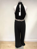 BRAND NEW LIPSY BLACK SLEEVELESS LEOPARD PRINT BELT WIDE LEG JUMPSUIT SIZE 16