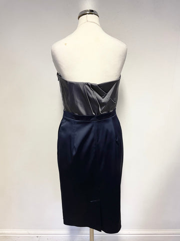 REISS SHARLA PEWTER & NAVY BLUE STRAPLESS OCCASION DRESS SIZE 10