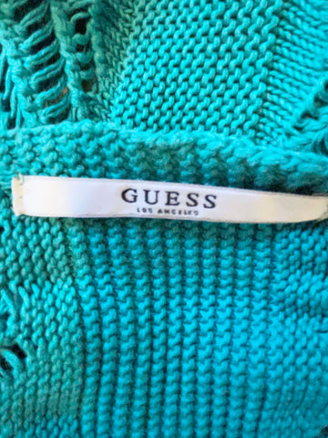 GUESS GREEN LACE UP LONG SLEEVED OPEN KNIT JUMPER SIZE S