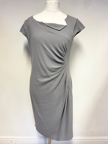 LK BENNETT GREY CAP SLEEVED RUCHED FRONT PENCIL DRESS SIZE 18