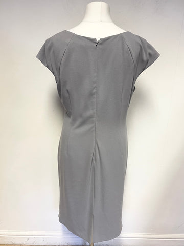 LK BENNETT GREY CAP SLEEVED RUCHED FRONT PENCIL DRESS SIZE 18