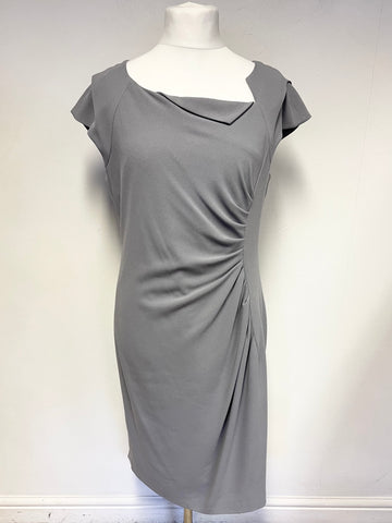 LK BENNETT GREY CAP SLEEVED RUCHED FRONT PENCIL DRESS SIZE 18