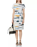 REISS ALBA 100% SILK IVORY ABSTRACT PRINT BELTED DRESS SIZE 10