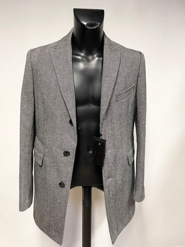 BRAND NEW HAMAKI-HO CAPPOTTO BLACK & GREY HERRINGBONE TWEED COAT SIZE 50 UK 40