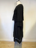 THOUGHT BLACK COTTON LACE TRIM 3/4 SLEEVE MIDI DRESS SIZE 12