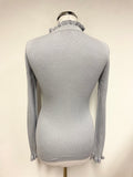 JIGSAW LIGHT GREY SILK & COTTON HIGH NECK LONG SLEEVED FRILL TRIMMED JUMPER SIZE S