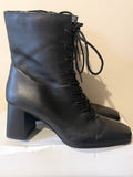 MARKS & SPENCER BLACK LEATHER LACE UP HEELED ANKLE BOOTS SIZE 7.5/ 41