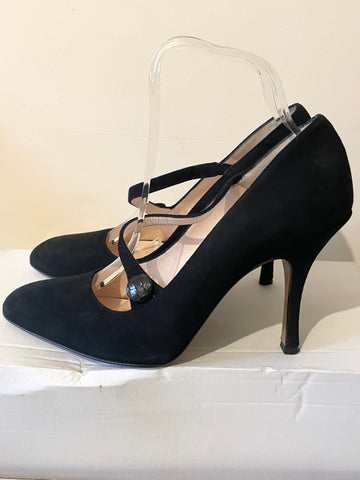 HOBBS BLACK SUEDE STRAP ACROSS HEELS SIZE 5.5/38.5