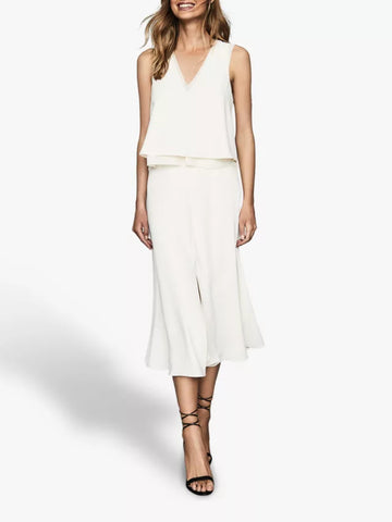 BRAND NEW REISS VIOLA OFF WHITE SHEER LAYERED MIDI DRESS SIZE 10