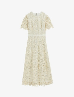 BRAND NEW TED BAKER ALDORRA CREAM FLORAL LACE SHORT SLEEVE SPECIAL OCCASION MIDI DRESS SIZE 2 UK 10