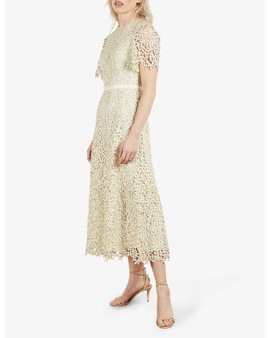 BRAND NEW TED BAKER ALDORRA CREAM FLORAL LACE SHORT SLEEVE SPECIAL OCCASION MIDI DRESS SIZE 2 UK 10