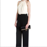 BRAND NEW TED BAKER ANNAA BLACK & CREAM DEEP FOLD FRONT STRAIGHT LEG JUMPSUIT SIZE 2 UK 10