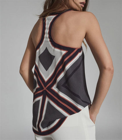 BRAND NEW REISS TORI SCARF PRINT SLEEVELESS RACER BACK TOP SIZE 8