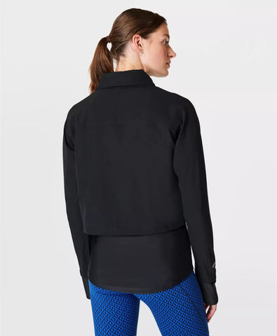 SWEATY BETTY BLACK ZIP FRONT CONCEALED HOOD RUNNING JACKET SIZE S