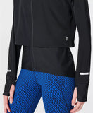 SWEATY BETTY BLACK ZIP FRONT CONCEALED HOOD RUNNING JACKET SIZE S