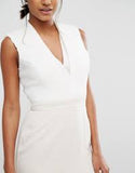 REISS LOURDES IVORY & CREAM PINTUCK BODICE SLEEVELESS PENCIL DRESS SIZE 8