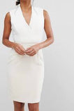 REISS LOURDES IVORY & CREAM PINTUCK BODICE SLEEVELESS PENCIL DRESS SIZE 8