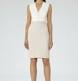 REISS LOURDES IVORY & CREAM PINTUCK BODICE SLEEVELESS PENCIL DRESS SIZE 8