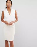 REISS LOURDES IVORY & CREAM PINTUCK BODICE SLEEVELESS PENCIL DRESS SIZE 8