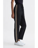 REISS ODELL BLACK CONTRAST STRIPE WIDE LEG TROUSERS SIZE 14R