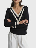 REISS MATILDA BLACK & WHITE CONTRAST STRIPE RIB KNIT LONG SLEEVED JUMPER SIZE L