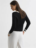 REISS MATILDA BLACK & WHITE CONTRAST STRIPE RIB KNIT LONG SLEEVED JUMPER SIZE L