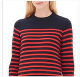 SANDRO PARIS NAVY BLUE & RED STRIPE LONG SLEEVED JUMPER SIZE 2 UK M