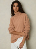 REISS EDINA CAMEL RELAXED FIT FUNNEL NECK LONG SLEEVED JUMPER SIZE XS