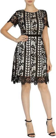 COAST GRESSIA BLACK LACE OVER NUDE SATIN SHORT SLEEVED OCCASION DRESS SIZE 14