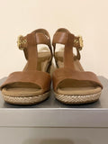 BRAND NEW WITH SLIGHT DEFECTS GABOR TAN KAREN LEATHER WEDGE HEEL SANDALS  SIZE 5/38