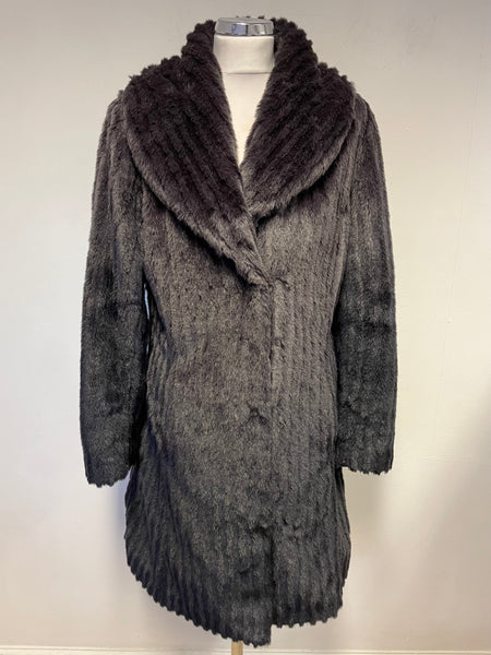 PER UNA SPEZIALE AUBERGINE FAUX FUR COLLARED MID LENGTH COAT SIZE S