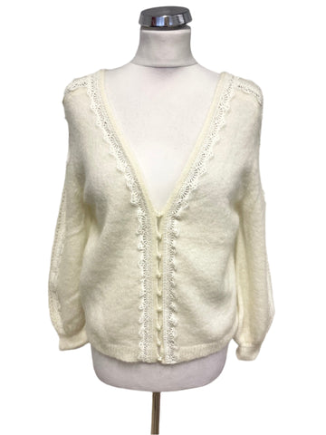 BRAND NEW LA MAILLE SEZANE ECRU KID MOHAIR CARDIGAN  SIZE XS