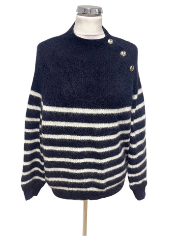 LA MAILLE SEZANE NAVY & WHITE STRIPE KID MOHAIR MIX JUMPER  SIZE S