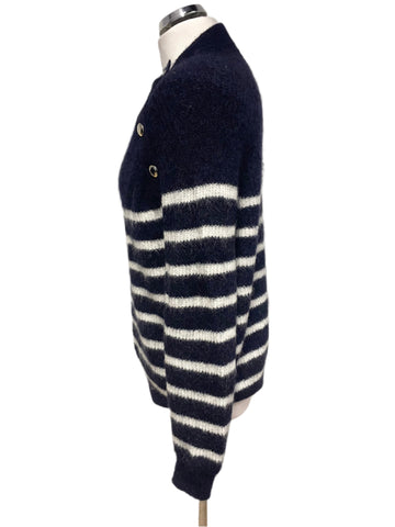 LA MAILLE SEZANE NAVY & WHITE STRIPE KID MOHAIR MIX JUMPER  SIZE S