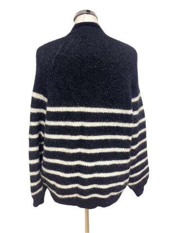 LA MAILLE SEZANE NAVY & WHITE STRIPE KID MOHAIR MIX JUMPER  SIZE S