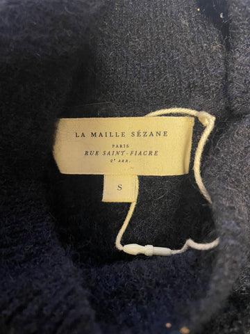 LA MAILLE SEZANE NAVY & WHITE STRIPE KID MOHAIR MIX JUMPER  SIZE S