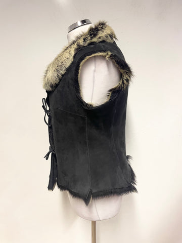 UNBRANDED BLACK SHEEPSKIN FUR LINED REVERSIBLE GILET SIZE S/M