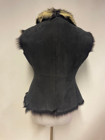 UNBRANDED BLACK SHEEPSKIN FUR LINED REVERSIBLE GILET SIZE S/M