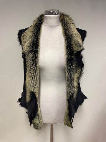 UNBRANDED BLACK SHEEPSKIN FUR LINED REVERSIBLE GILET SIZE S/M