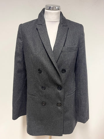 POCO BY PIPPA PREMIUM COLLECTION GREY TWEED WOOL DOUBLE BREASTED BLAZER SIZE S