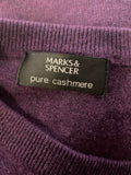 MARKS & SPENCER PURPLE CASHMERE V NECK JUMPER SIZE L