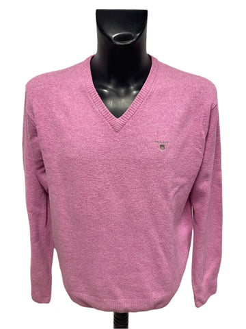 GANT PINK LAMBSWOOL V NECK JUMPER  SIZE L