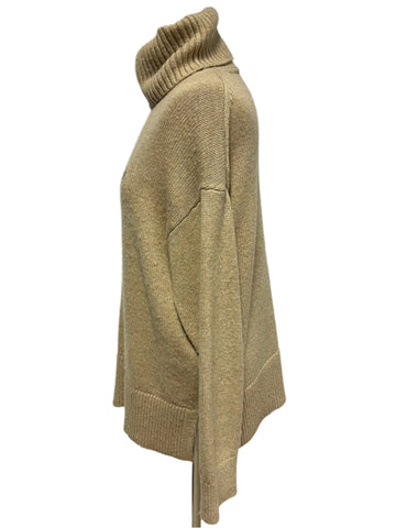 TOMMY HILFIGER CAMEL WOOL MIX ROLL NECK OVERSIZED JUMPER  SIZE XS