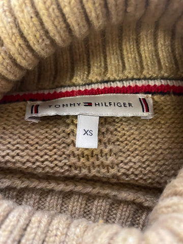 TOMMY HILFIGER CAMEL WOOL MIX ROLL NECK OVERSIZED JUMPER  SIZE XS