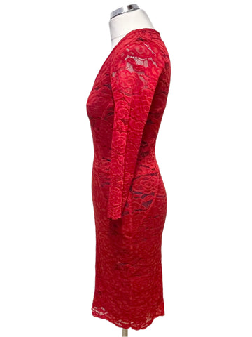 DAMSEL IN A DRESS RED LACE SPECIAL OCCASION PENCIL DRESS SIZE 8