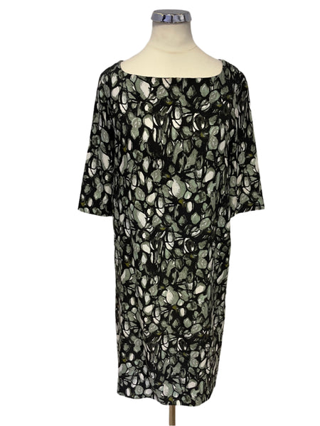 COS BLACK,GREEN & WHITE PRINT SHORT SLEEVE SHIFT DRESS SIZE UK 6,8,10