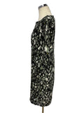 COS BLACK,GREEN & WHITE PRINT SHORT SLEEVE SHIFT DRESS SIZE UK 6,8,10