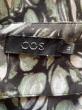 COS BLACK,GREEN & WHITE PRINT SHORT SLEEVE SHIFT DRESS SIZE UK 6,8,10
