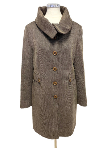 EDINA RONAY 100% WOOL BROWN TWEED COAT SIZE 10