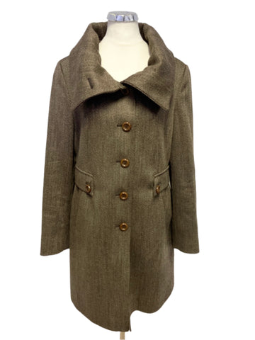 EDINA RONAY 100% WOOL BROWN TWEED COAT SIZE 10